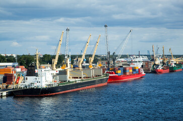 Fototapeta premium Riga City Port Cargo Ships
