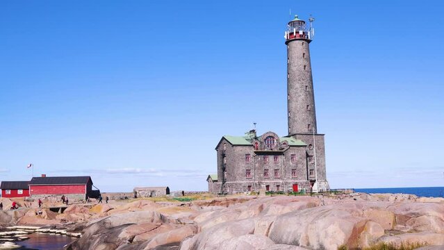 Bengtsk&auml;r Lighthouse, summer view of Bengtskar island in Archipelago Sea, Southwest Finland, Kimito&ouml;n, Gulf of Finland sunny day
