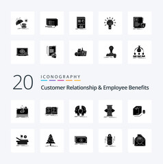 20 Customer Relationship And Employee Benefits Solid Glyph icon Pack like optimize success theory eye identity