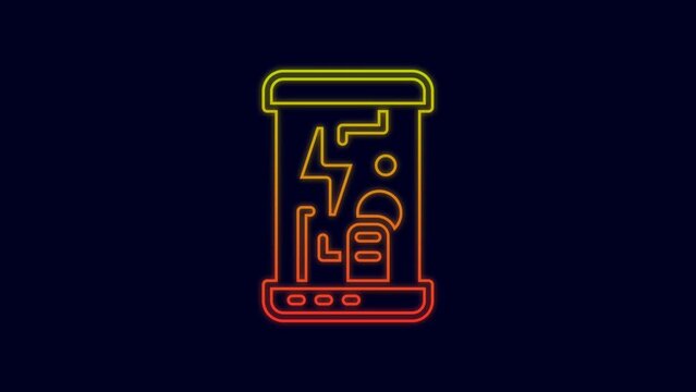 Glowing neon line Futuristic cryogenic capsules or containers icon isolated on blue background. Cryonic technology for humans or cryogenic chamber. 4K Video motion graphic animation