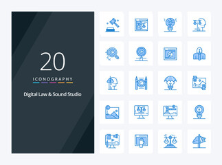 Fototapeta na wymiar 20 Digital Law And Sound Studio Blue Color icon for presentation