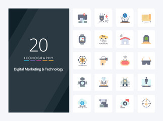 Fototapeta na wymiar 20 Digital Marketing And Technology Flat Color icon for presentation