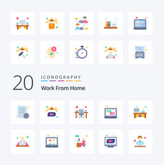 20 Work From Home Flat Color icon Pack like web chat online workstation monitor