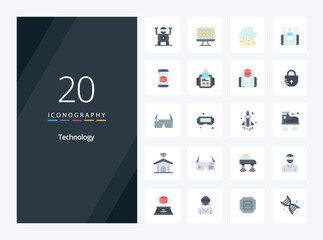 Fototapeta na wymiar 20 Technology Flat Color icon for presentation