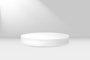 White 3d round podium vector illustration. Stage background. Round pedestal. Stage podium with lighting, Stage Podium Scene