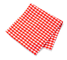 Table cloth kitchen isolated. Red napkin on white background. Top view. - obrazy, fototapety, plakaty