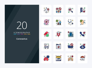 20 Coronavirus line Filled icon for presentation