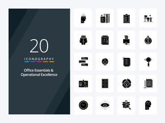 Fototapeta na wymiar 20 Office Essentials And Operational Exellence Solid Glyph icon for presentation