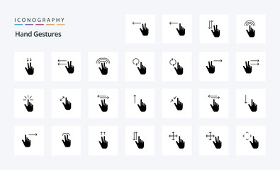25 Hand Gestures Solid Glyph icon pack