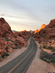 Two lane paved road through middle of Valley of Fire State 
