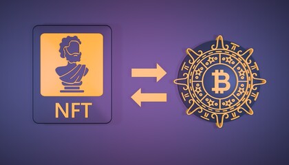 NFT and cryptocurrency exchange concept 3d NFT exchange. the concept of a cashless society in NFT. 3d render