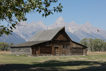 Fototapeta na wymiar Wooden Barn at Mormon Row in The Grand Teton National Park