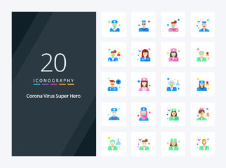 20 Corona Virus Super Hero Flat Color icon for presentation