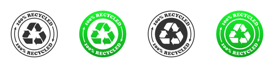100% recycled icon set. Vector illustration.