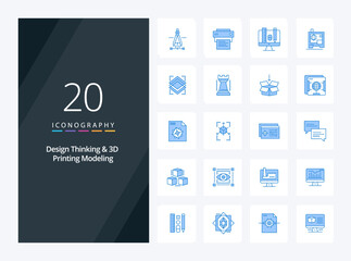 20 Design Thinking And D Printing Modeling Blue Color icon for presentation