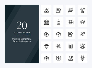 Fototapeta na wymiar 20 Business Elements And Symbols Metaphors Outline icon for presentation