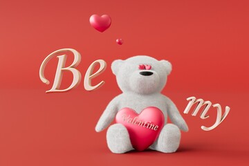 the concept of falling in love. teddy bear with a heart and the inscription be my valentine. 3D render
