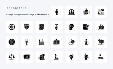 25 Strategic Management And Strategic Market Research Solid Glyph icon pack