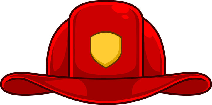 Cartoon Red Firefighter Helmet. Hand Drawn Illustration Isolated On Transparent Background