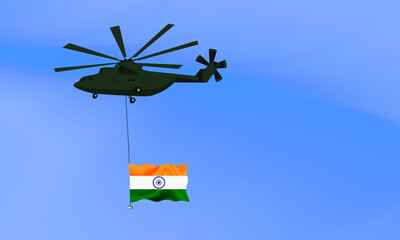 Helicopter flies with the flag of India, the flag of India in the sky. National holiday. vector illustration eps10