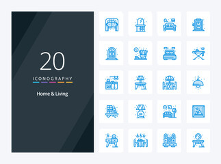 Fototapeta na wymiar 20 Home And Living Blue Color icon for presentation
