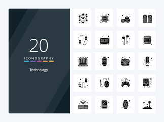 20 Technology Solid Glyph icon for presentation - obrazy, fototapety, plakaty