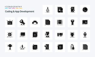 25 Coding And App Development Solid Glyph icon pack