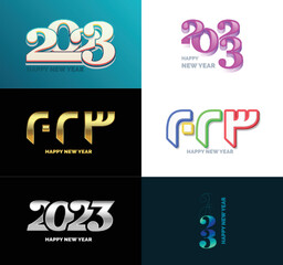 Big Set of 2023 Happy New Year logo text design 2023 number design template