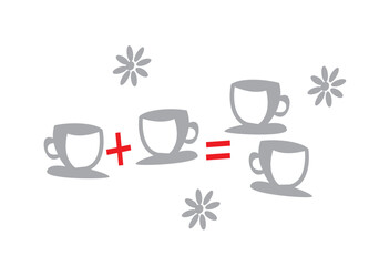 One coffee plus one coffee is two coffees. Vector image for prints, poster and illustrations.