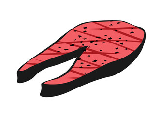 Grilled fish. Fish steak. Salmon steak. Vector image for prints, poster and illustrations.