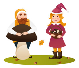 Cute Garden Gnomes. Cute fairytale character. Bundle of lawn ornaments or decorations.