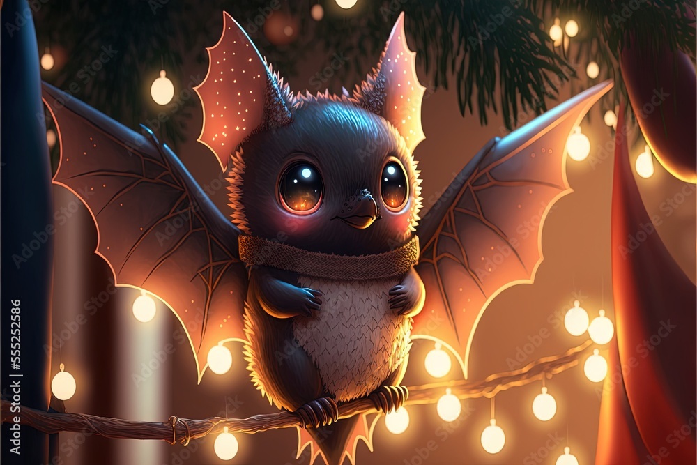 Wall mural a bat in a christmas tree