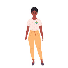 Fototapeta premium Black woman with LGBTQ pin. She, he, they, non-binary. Gender-neutral movement. LGBTQ community. Hand drawn vector illustration