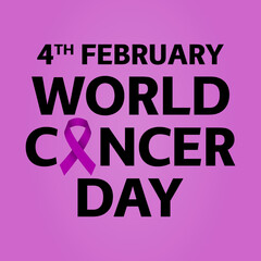 World Cancer Day concept. 4th February. Lavender ribbon. Vector illustration
