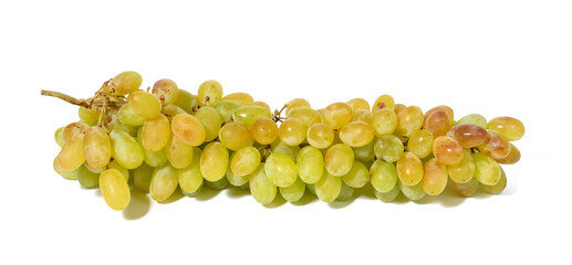 Grona of ripe white seedless grapes on a white isolated background
