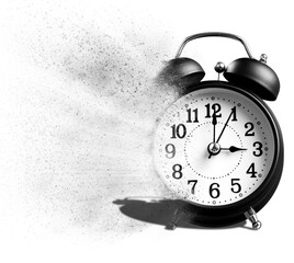 Vintage black alarm clock on white background