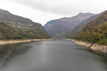 Swiss. Lake Vogorno on a cloudy day.