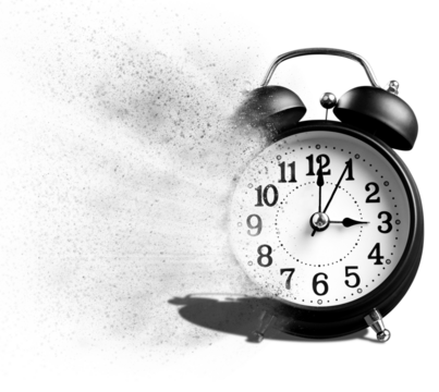 Vintage black alarm clock on white background