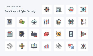 25 Data Science And Cyber Security Line Filled Style icon pack