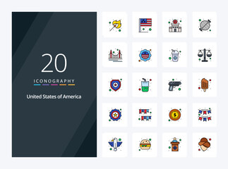20 Usa line Filled icon for presentation