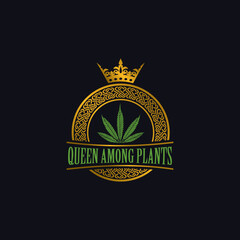 Queen among plants. Illustration of marijuana as the queen among plants on a black background - 555254795