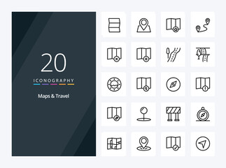 Fototapeta na wymiar 20 Maps Travel Outline icon for presentation
