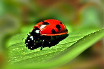 Obraz premium ladybird on a leaf - Generative AI