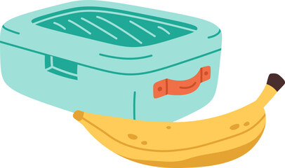 School lunch box flat icon Banana snack