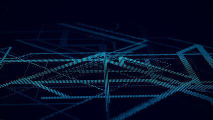 Network or internet connection technology stream. Abstract background with points. Digital futuristic transfer technology. Big data storage visualization or blockchain transaction. 3D rendering.