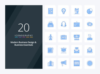 20 Modern Business And Business Essentials Blue Color icon for presentation