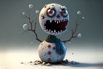 Obraz premium Illustration of Strange, Odd, Creepy, Zombie Snowman for Christmas or Halloween