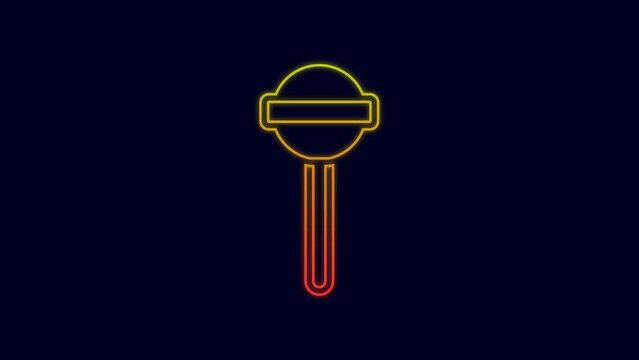 Glowing neon line Lollipop icon isolated on blue background. Food, delicious symbol. 4K Video motion graphic animation