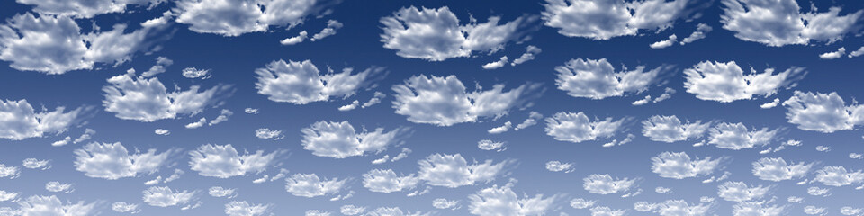 Naklejka na ściany i meble Banner 4:1 with white ornamental cirrus clouds against a blue sky
