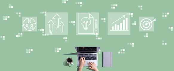 Idea of success theme with person working with a laptop